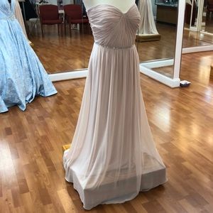 Beige / cream chiffon beaded bridesmaid dress